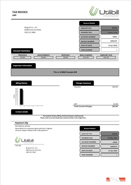 Australia Utilibill business easy to fill template in Word and PDF format